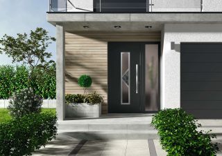 EMERAUDE_HAM85.jpg Porte d'entrée aluminium semi vitrée EMERAUDE vue extérieure