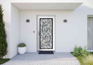 Porte d'entrée aluminium vitrée baroque blanc