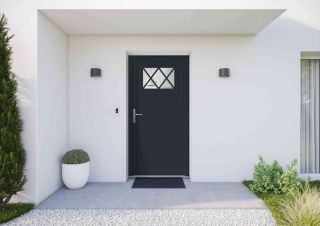 Porte d'entrée aluminium semi vitrée Cottage gris anthracite