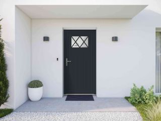 Porte d'entrée aluminium semi vitrée Cottage gris anthracite