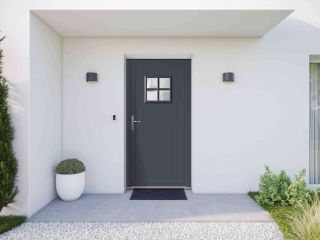 Porte d'entrée aluminium semi vitrée Liechtenstein gris anthracite