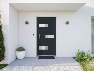 Porte d'entrée aluminium semi vitrée Fuji gris anthracite