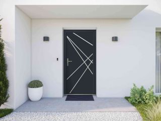 Porte d'entrée aluminium Gong gris anthracite