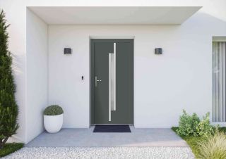 Porte d'entrée aluminium semi vitrée Resine gris basalte