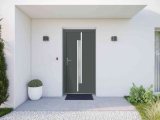 Porte d'entrée aluminium semi vitrée Resine gris basalte