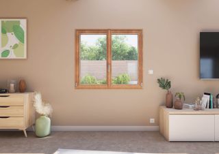 Fenêtre battante PVC vue intérieur chaine d'or