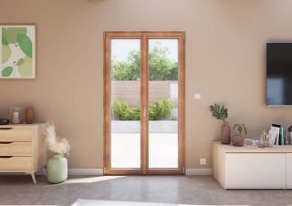 Porte Fenêtre PVC vue intérieur chêne d'or