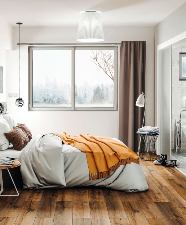 ambiance chambre à coucher avec fenêtre et rideaux