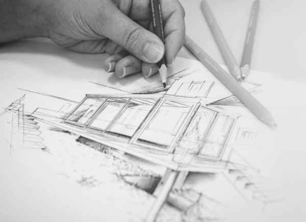 Croquis de véranda noir et blanc