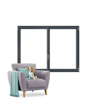 packshot_fenetre.png Une fenêtre à côté d'un canapé sur lequel est assis un chien
