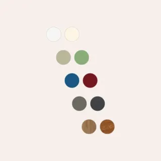 Couleur_pvc_porte_fenetre.webp Palette de couleurs variées comprenant des tons neutres, verts, bleus, rouges, gris, bois et cuir, sur fond beige.
