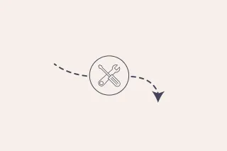 Fabrication_de_vos_menuiseries_sur-mesure.webp Une icône circulaire avec une clé et un tournevis entrecroisés, accompagnée d'une flèche pointillée descendant vers la droite.