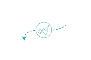 nettoyage.webp Icône stylisée d'un balai dans un cercle avec une flèche pointillée dirigeant vers le bas.