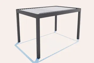 pergola_pure_line_tryba.webp Une pergola moderne avec une structure en métal et un toit à lames horizontales.