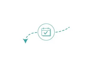 Prise_de_rendez-vous.webp Illustration minimaliste d'un calendrier avec une coche, reliée par une flèche pointillée.