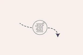 Rception_du_chantier.webp Une image minimaliste montrant une illustration de fenêtre propre avec une flèche directionnelle en pointillés.