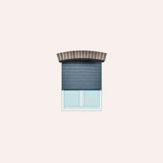 volet_roulant.webp Une fenêtre avec un volet roulant sombre sur un fond beige clair.